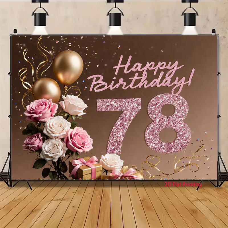 2D Feminine Backdrop for Women's 78th Birthday, Warm & Festive Celebrations