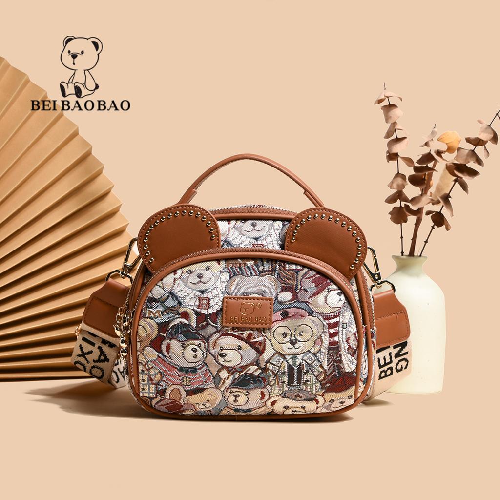 Canvas Cute Little Bear Bag Crossbody Phe Bag Women's Single Oulder 2026 New Sweet Cool Sle Daily Use Round Ape