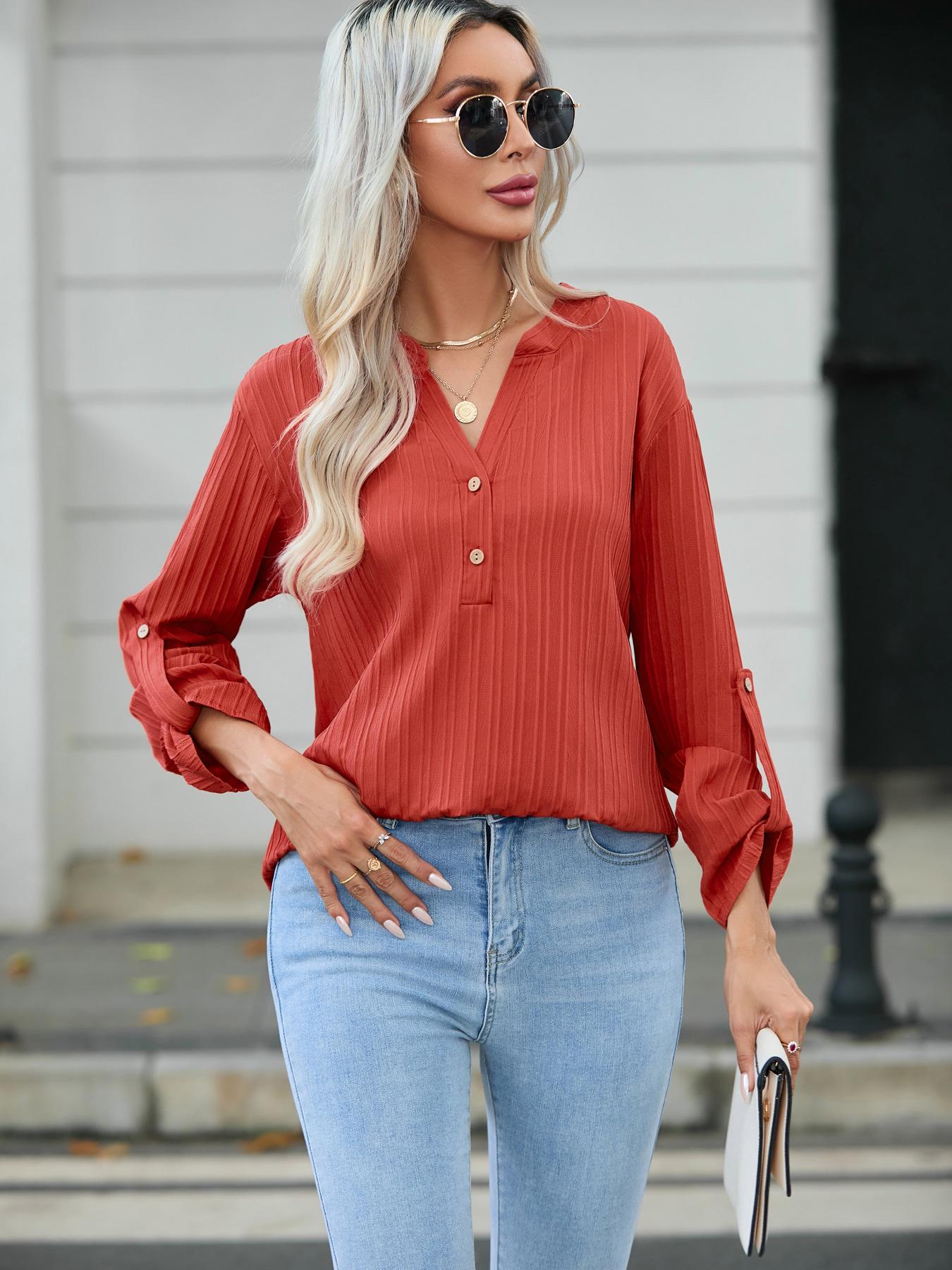 

Женская рубашка с рукавами, закатывающимися на пуговицу, весна 2024 XX-Large красный/оранжевый