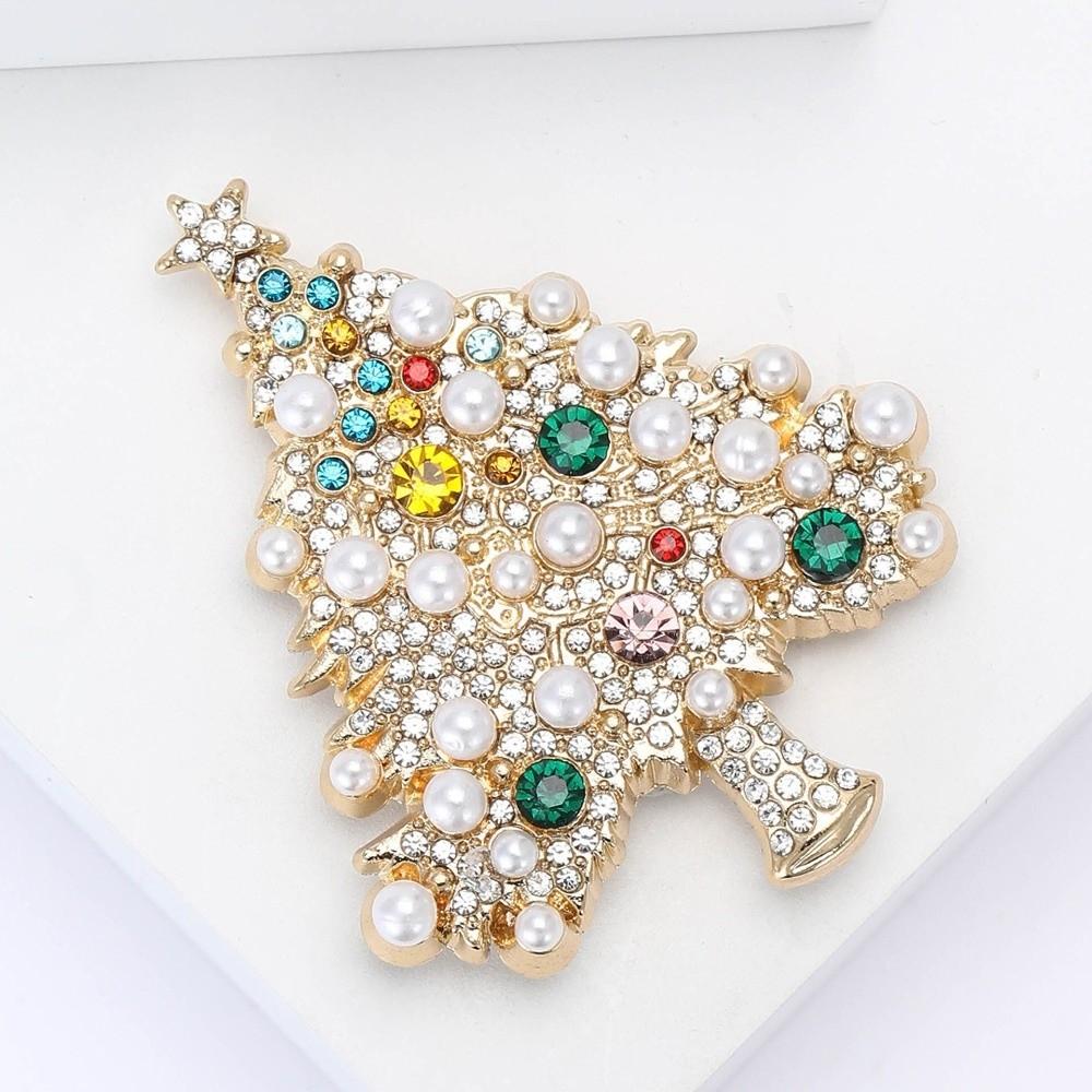 Imitation Pearl Christmas Tree Brooch Classic Enamel Plant Pins New Rhinestone Brooch  Office