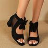 Fashion Sandals Women Peep Toe Bowknot Chunky Heeled Sandals Summer Ladies Elegant Butterfly Knot Sandals Back Zipper Fish Mouth Shoes