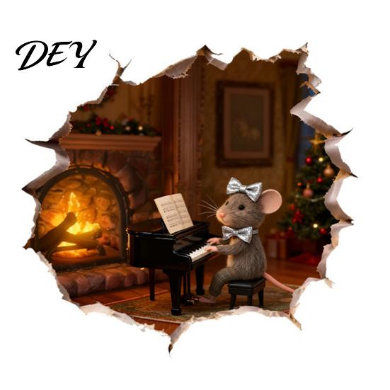 Removable PVC Holiday Window Stickers Christmas Mouse Wall Sticker, 3D Realistic Cute Illustrations Decal, Creative Room Decorations Waterproof