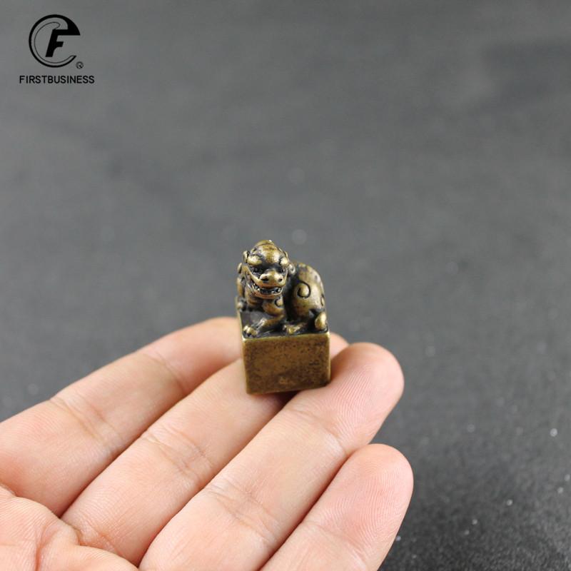 Solid Pure Brass Small Pixiu Seal Statue Chinese Feng Shui Lucky Home Decorations Ornaments Lovable Animal Figurines Desk Decor