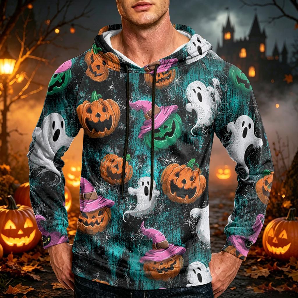 Men's Casual Loose Fit Hoodie with Kangaroo Pocket and Drawstring Printed Sweatshirt