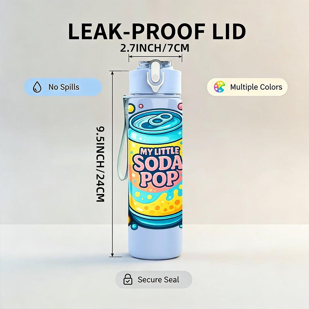 1PC Soda Pop Can Burst Cartoon Print 750ml Color Plastic Sports Water Bottle Leakproof Flip Straw Lid Suitable for Sports Office Home Use