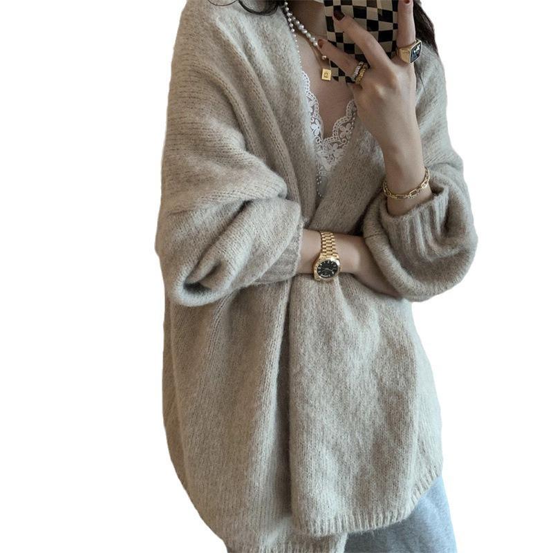 2024 New Korean Lantern Sleeve Drop Shoulder Cardigan - Loose Knitted Sweater for Women, Autumn Winter