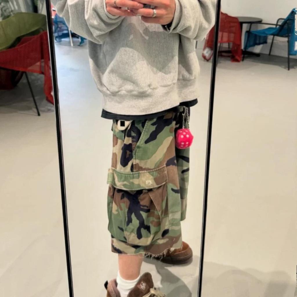 BeatStreet Camouflage Cargo Cropped Shorts for Men Wide Leg Patchwork Baggy Summer Shorts Oversized Loose Over Knee Pants