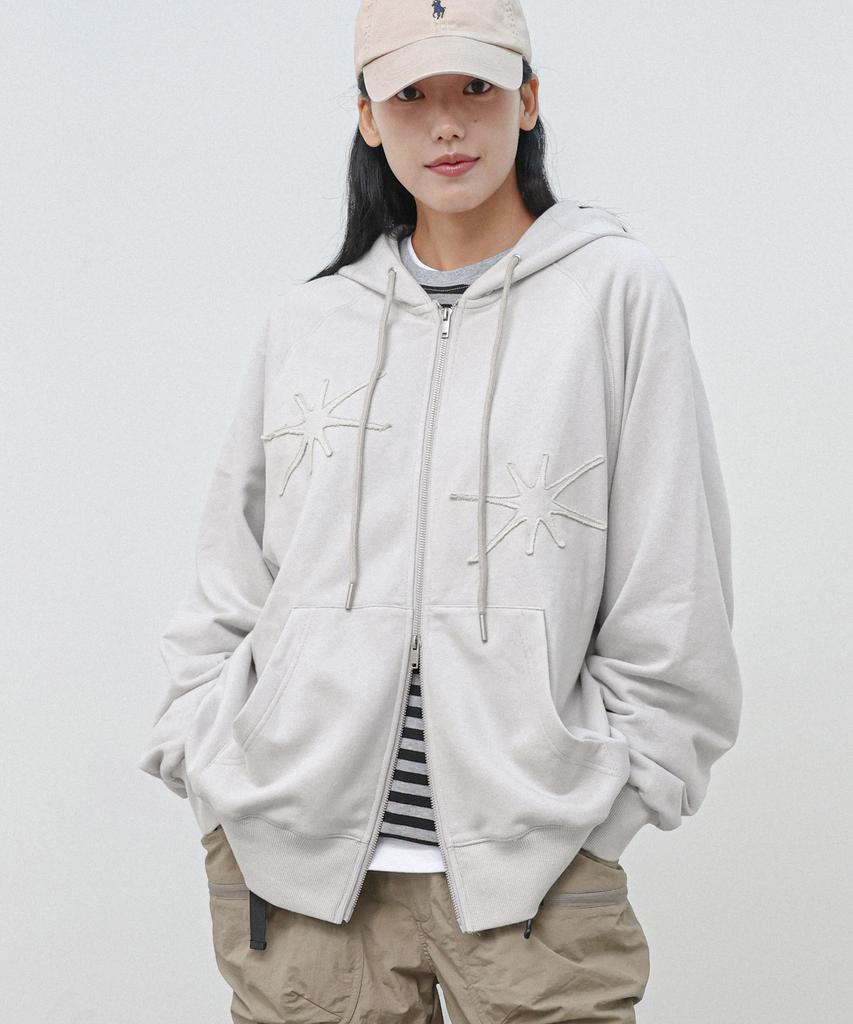 Moderment Applique Washed Oversized Zip-Up Hoodie [Dusty Grey]