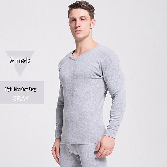 Men's V-Neck Thermal Underwear Set - Pure Cotton Knitwear Base Layer, Autumn Top & Pants