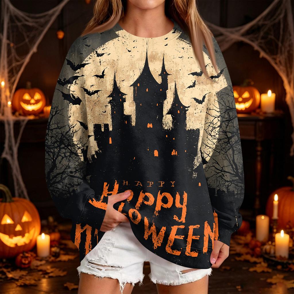 Women's Fashion Casual Halloween Print Neck Sweatshirt