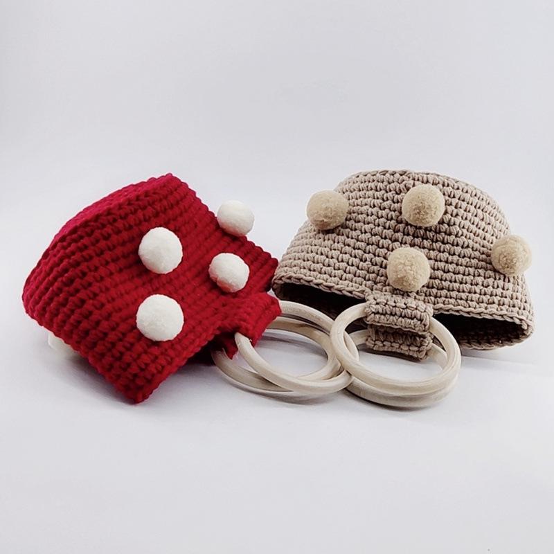 Yarn Knitting Pompom Bucket Handbag - Trendy Crochet Finished Women's Portable Bag