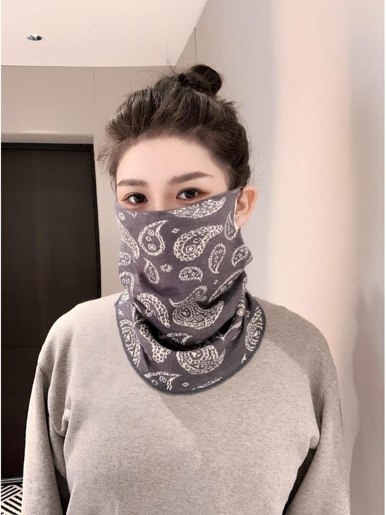 Knitted Jacquard Wool Face Mask: Warm, Versatile Neck Protector and Scarf for Autumn/Winter, Dustproof and Windproof for Outdoor Cycling.