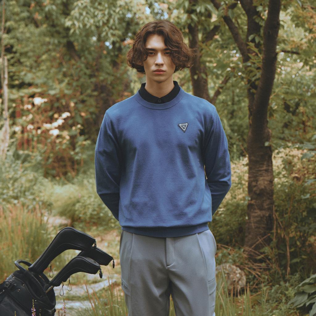 CHALLENGER Men'S Viscose Symbol Embroidery Knit Pullover Pale Blue