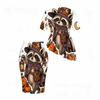 Women Plus Size Round Neck Short Sleeve Halloween Raccoon Pumpkin Printed Asymmetric Top Fitted Skirt Two Piece Set