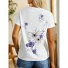 European Sizes 3D Printing, Casual T-shirt, Women's Butterfly Printed Short Sleeved Round Neck T-shirt, Fashionable and Comfortable Women's T-shirt