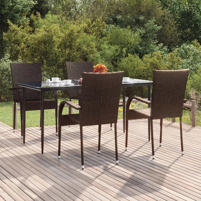 VidaXL Ensemble à manger de jardin 5 pcs Marron Résine tressée, ensemble de salle à manger d'extérieur, table et chaise de 3156672