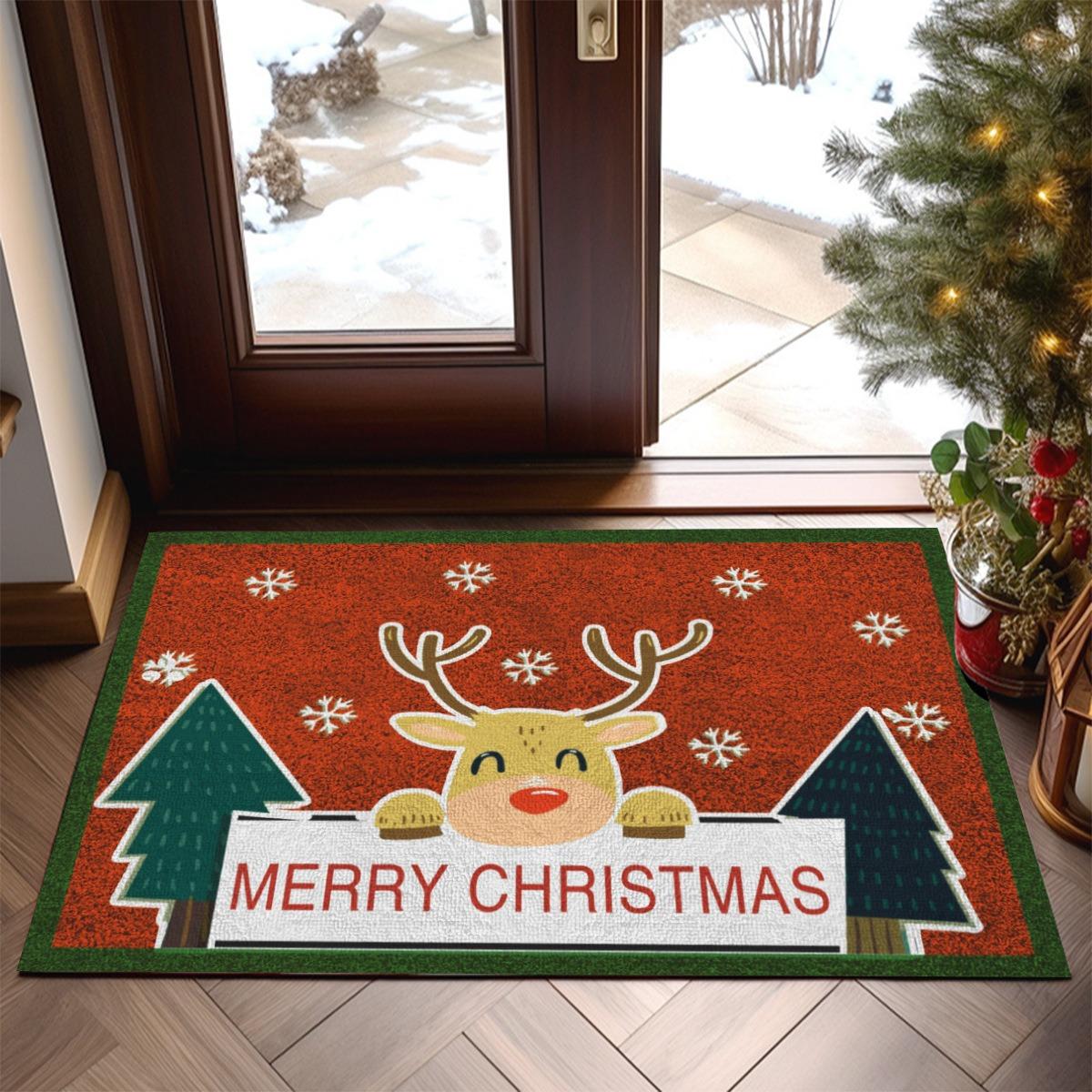 

Merry Christmas Santa Claus Elk Carpet Party Living Room Sofa Bedroom Bedside Study Entrance Door Rug Non-slip Cute Decor Mat 40x60cm