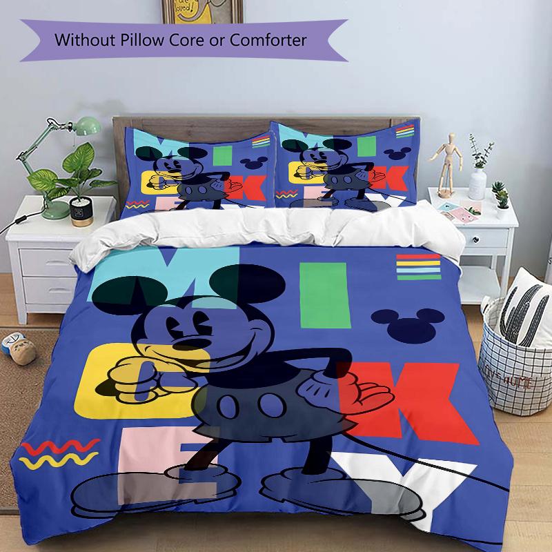 3pcs Happy Mickey Mouse Bedding Set Includes 1 Quilt Cover and 2 Pillowcases, Comfortable Bedding W060