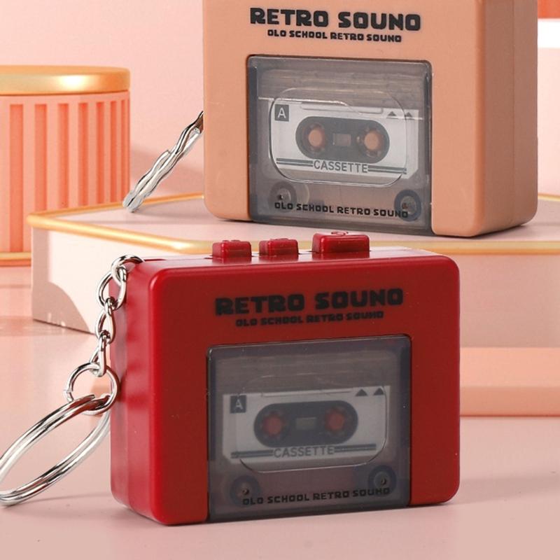 Miniature Retro Tape Recorders Keychains Creative Cassettes Player Keychains with 3 Songs and Recording Function for Backpacks and Handbags