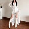 Transparent Lace Pleated Irregular Dress Ruffled Edge Full Skirt Elegant Lace Dress Women Party