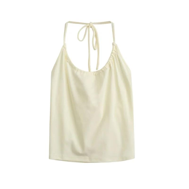 Pure Desire Short Hanging Neck Tank Top Long Sleeve Lace-up Cardigan 2Pcs Set Women Green T-shirt Slim Small Size Korean Fashion
