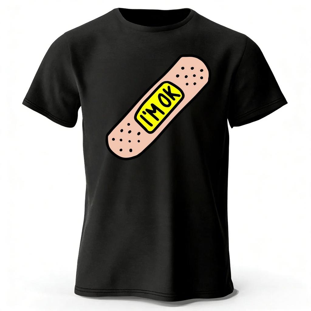Summer Fashion Item I'm Okay Cotton T-shirt Men's Loose Oversized Breathable Sports Short Sleeves Street Wear
