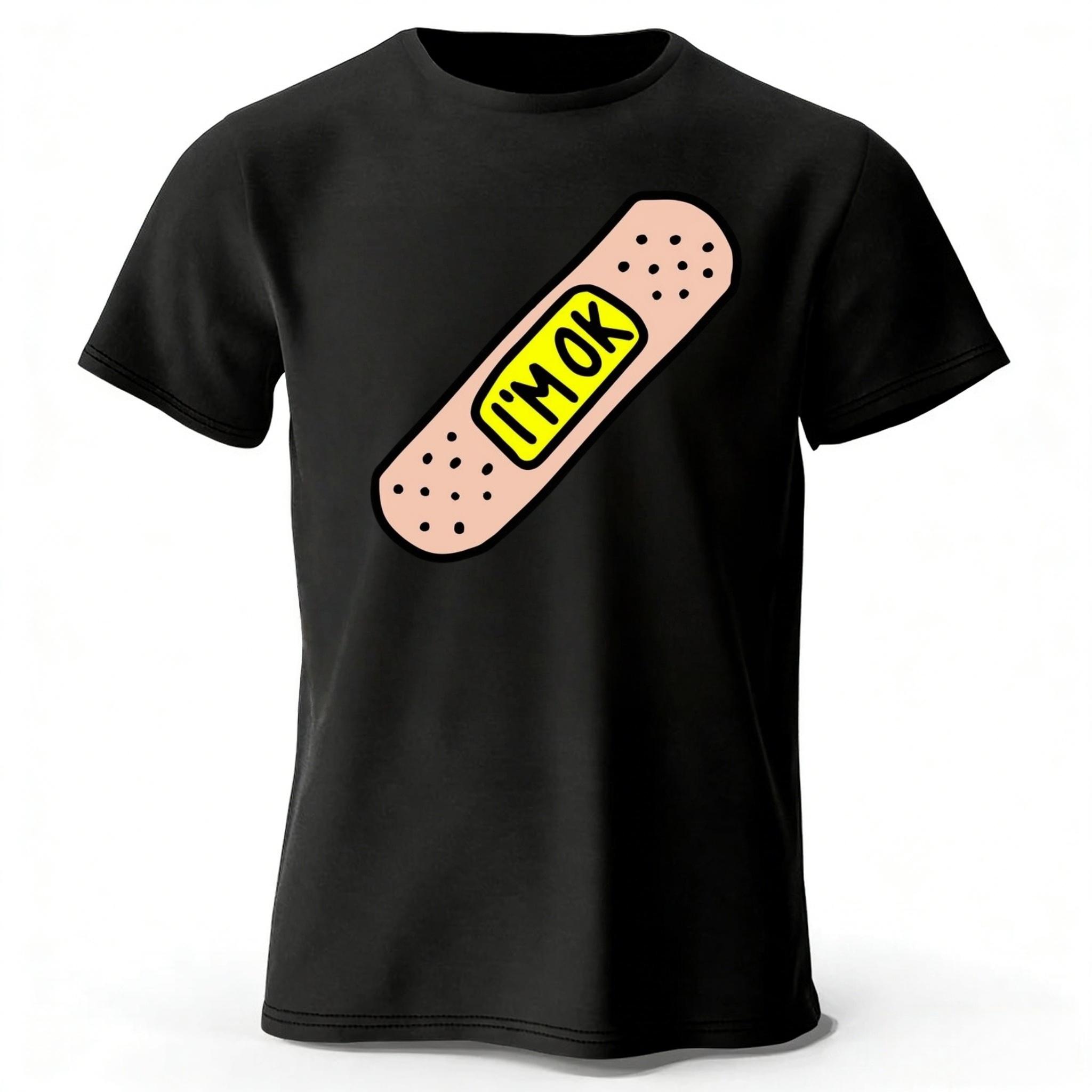 Summer Fashion New Item Im Okay Pure Cotton Tshirt Mens Loose Oversized Breathable Sports Short Sleeved Street Wear M