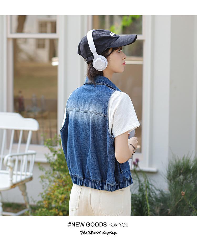 Trendy Korean-Style Blue Distressed Denim Vest for Women