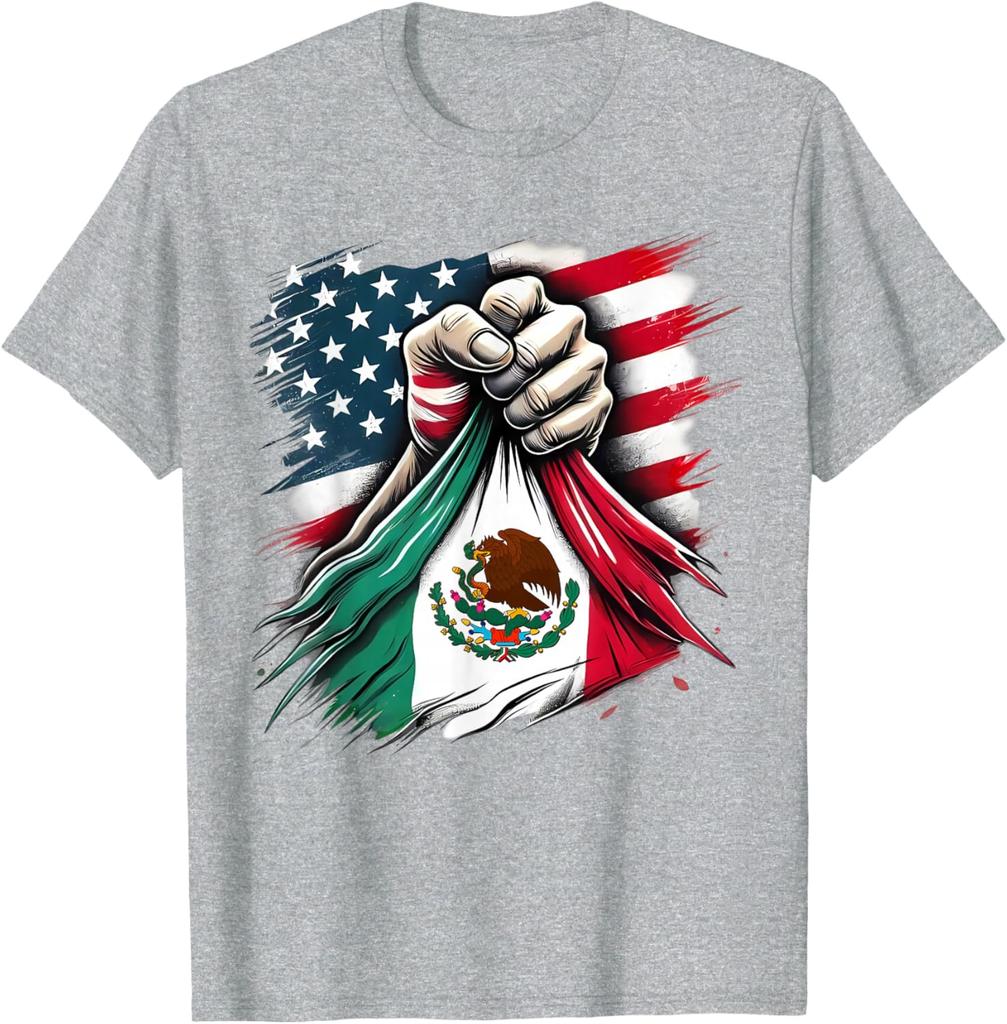America Mexico Flag Vintage Mexican Roots American TShirt 100 Cotton ONeck Short Sleeve Summer Casual Mens Tshirt Streetwear