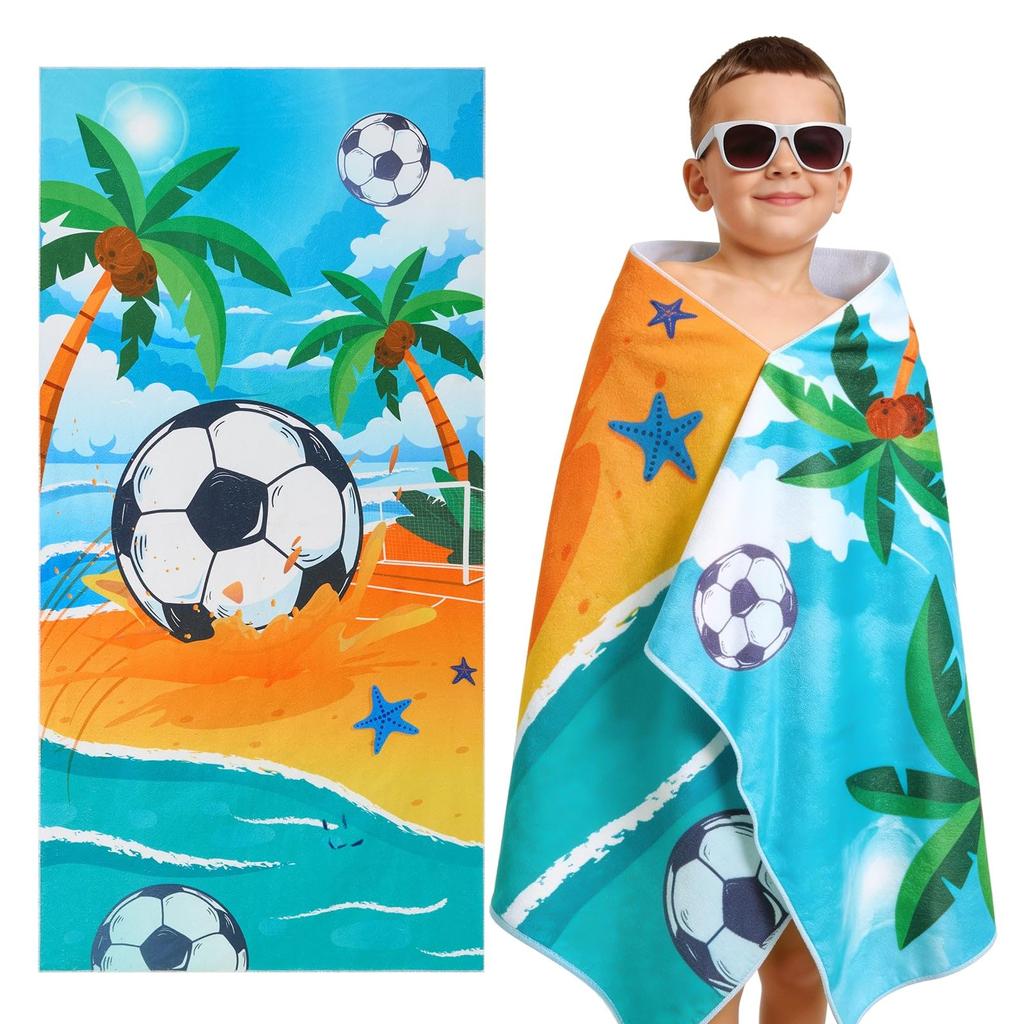 Oversized Soccer Ball Beach Towel for Boys Quick Dry Microfiber Lightweight Sport Travel Pool Towel for Kids