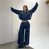 Womens Oversized Hooded Zip-Up Sweatshirt Straight Leg Pants Set Casual Streetwear Outfit