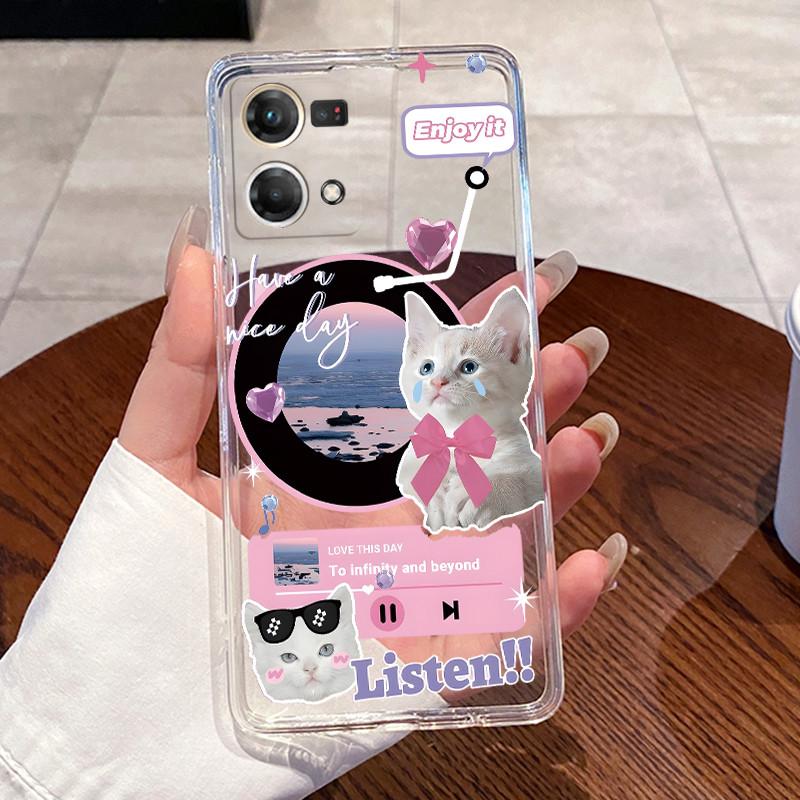 Case For OPPO Reno7 Reno8 4G Reno 7 8 Capa Clear Silicone Soft TPU Cover For Oppo F21 Pro F21S Pro 4G Cute Rabbit Cat Phone Case