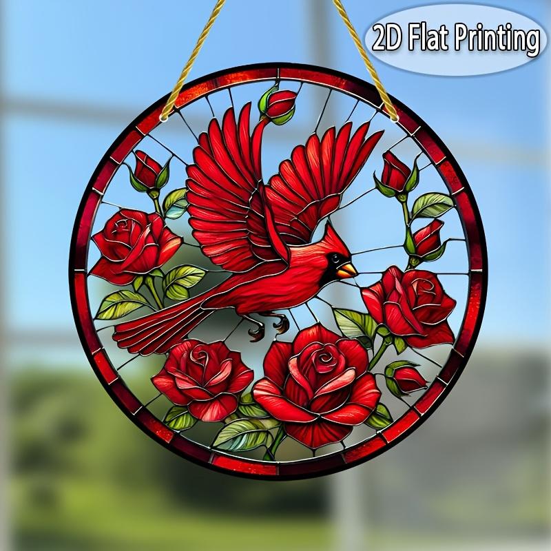 

2D Flat Acrylic Round Crystal Red Bird Sun Catcher Decoration , Use No Batteries/Electricity Needed, Unique Indoor/Outdoor Decoration , Multipurpose 20*20