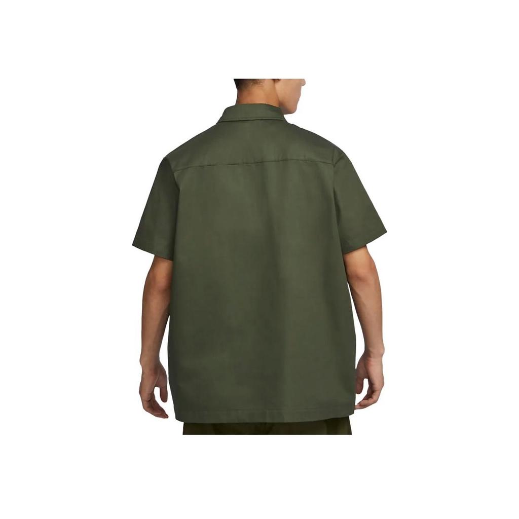 Nike Life Solid Color Woven Military Style Casual Comfortable Embroidered Short Sleeve Shirt Men Shirts Khaki-Green DX3341-325