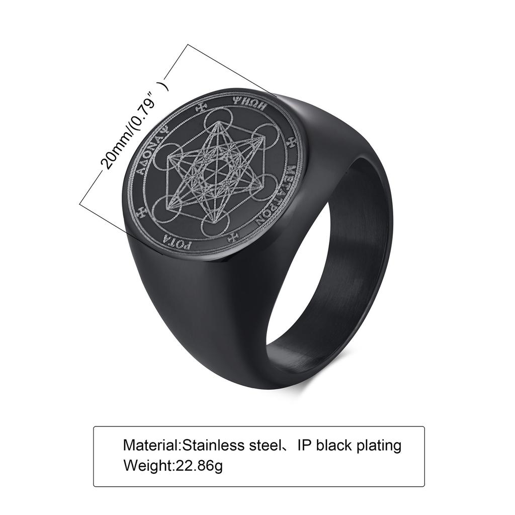 Men Signet Rings, Mens Amulet Ring,Solomon's Secret Seal Horse Seal of the Seven Archangels Stainless Steel Ring Jewelry