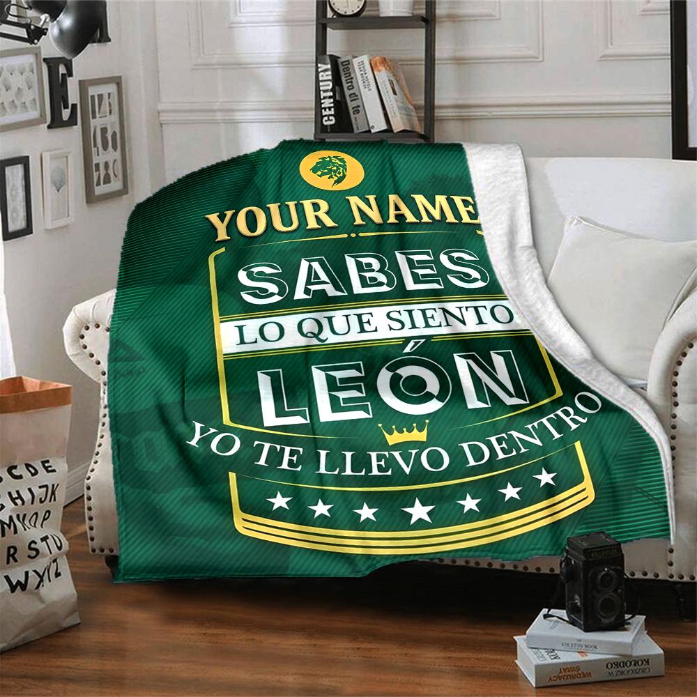 1pc Leon logo Blanket with Custom Name, Gift, for Men and Women, Soft Blanket, Good for Sofa Bed Couch Travel, Lightweight Flannel Blanket