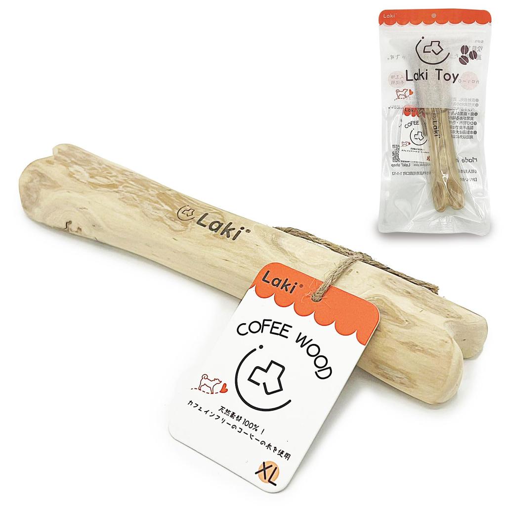 Laki Bone Shaped Coffee Wood Dog Chew Toy Natural Natural Wood Coffee Tree Caffeine Free Dental Care XL Size 1 Piece Additive-Free 100%