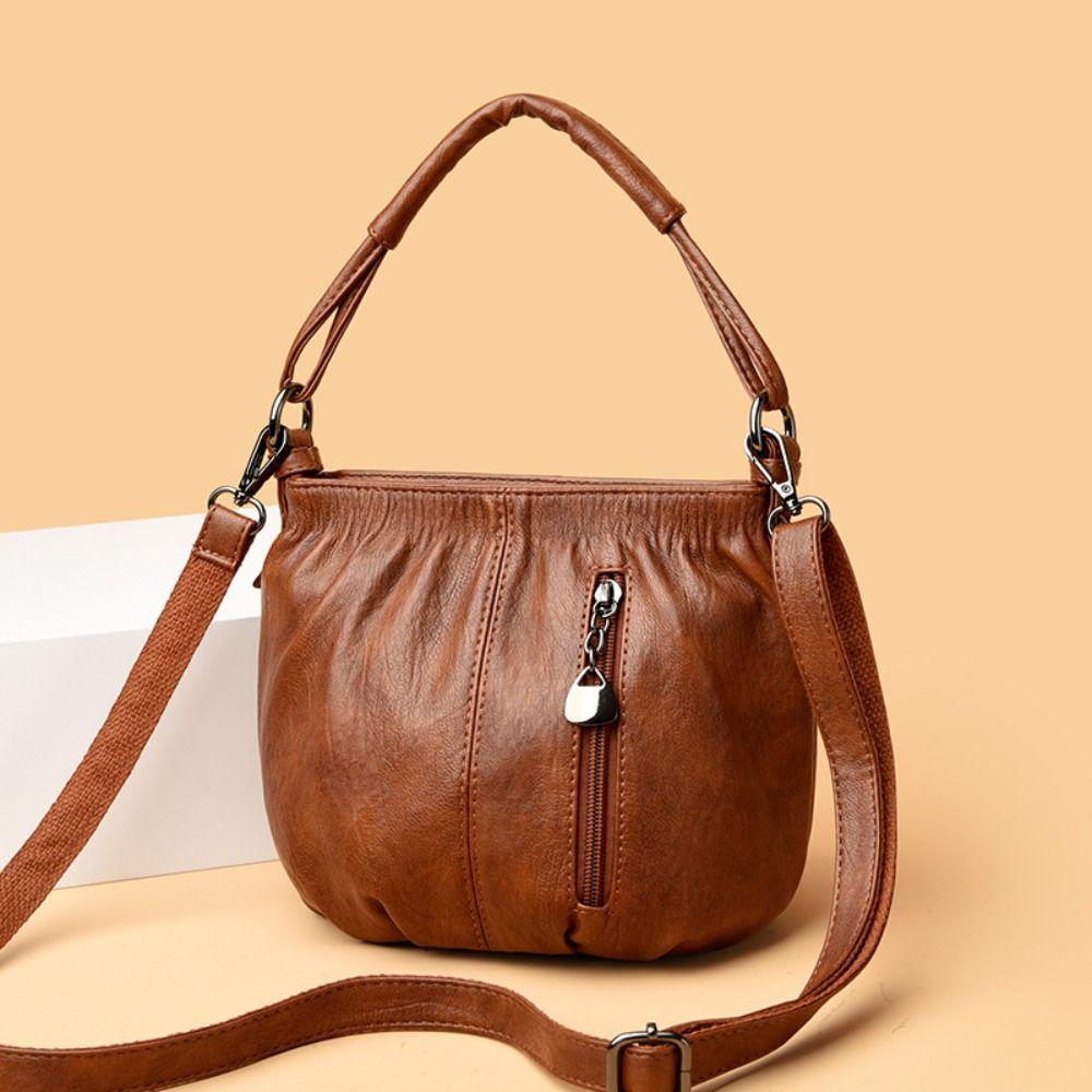 Large-capacity Casual Crossbody Bag Multi-layer Lightweight Leather Small Shoulder Bag Leisure Top Handle Middle Aged Tote Bag
