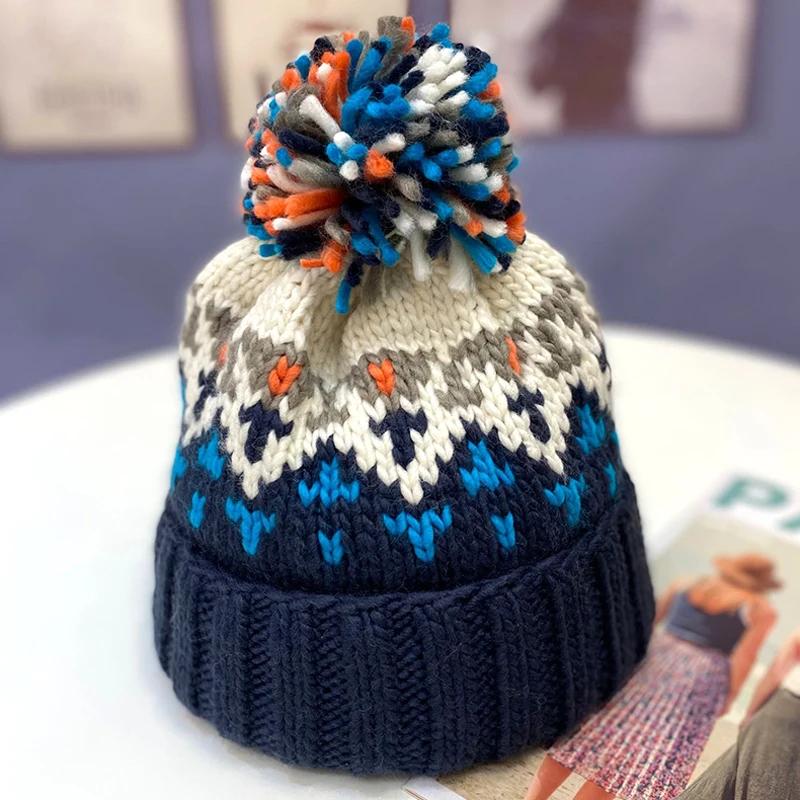 

Fashion Cute Print Embroidery Beanies Hats For Women Men Winter Wool Warm Fur Pompom Baggy Knit Hat Bonnet Caps Gorros Invierno 56-58cm