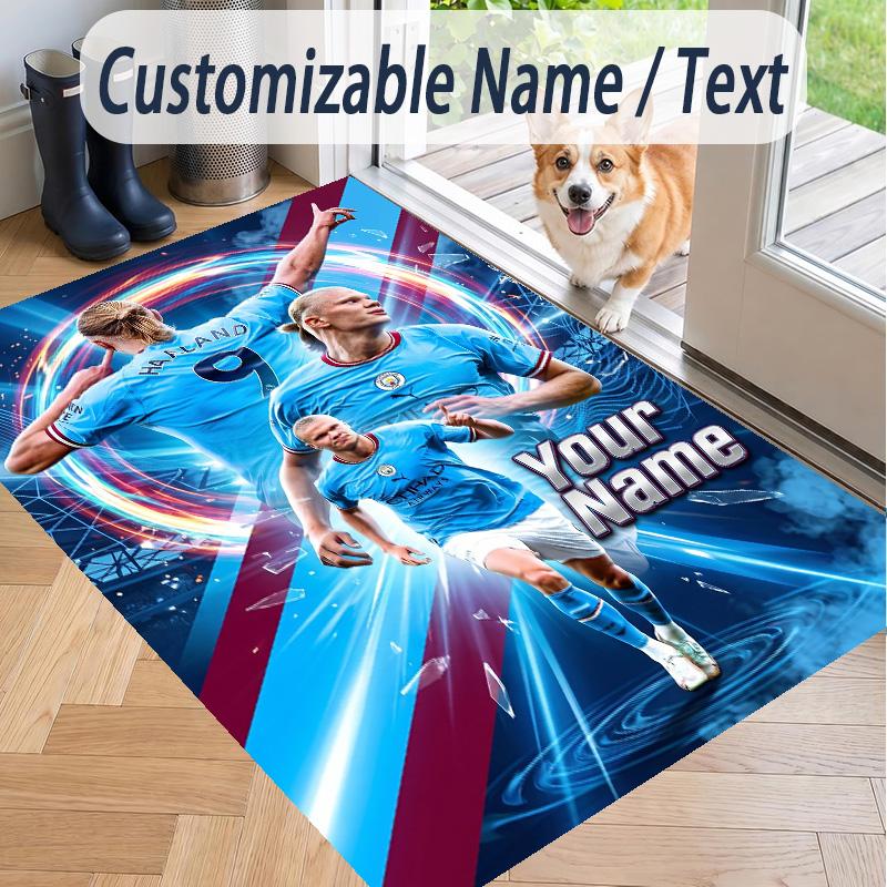 Custom Text Printed Rug Erling Haaland Non Slip Floor Carpet For Home Room Decor