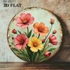 Vintage Round Metal Wall Art Sunflower and Morning Glory Pastel Tones Decor for Bedroom Living Room
