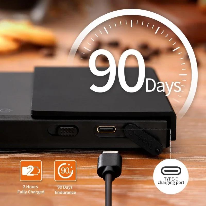 Kitchen Coffee Scale with Timer Rechargeable Digital Scale 0.1g High Precision 3 Modes Drip Espresso Scale Barista Gift