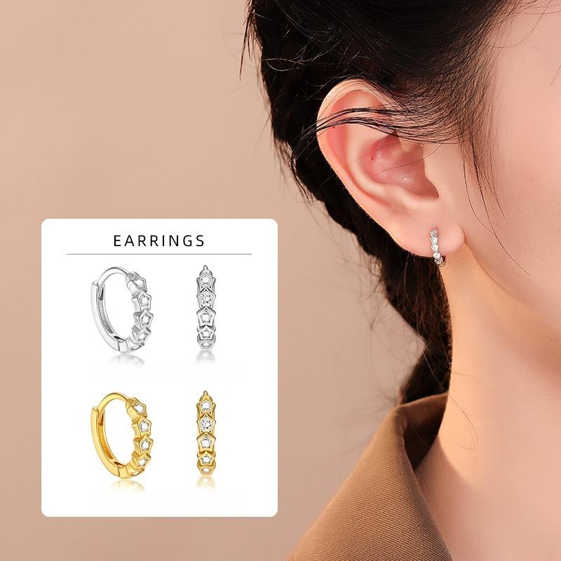 925 Sterling Silver Star Zircon Hoop Earrings for Women, Minimalist Shiny Cubic Zirconia Huggie Earrings Fashion Jewelry Gift