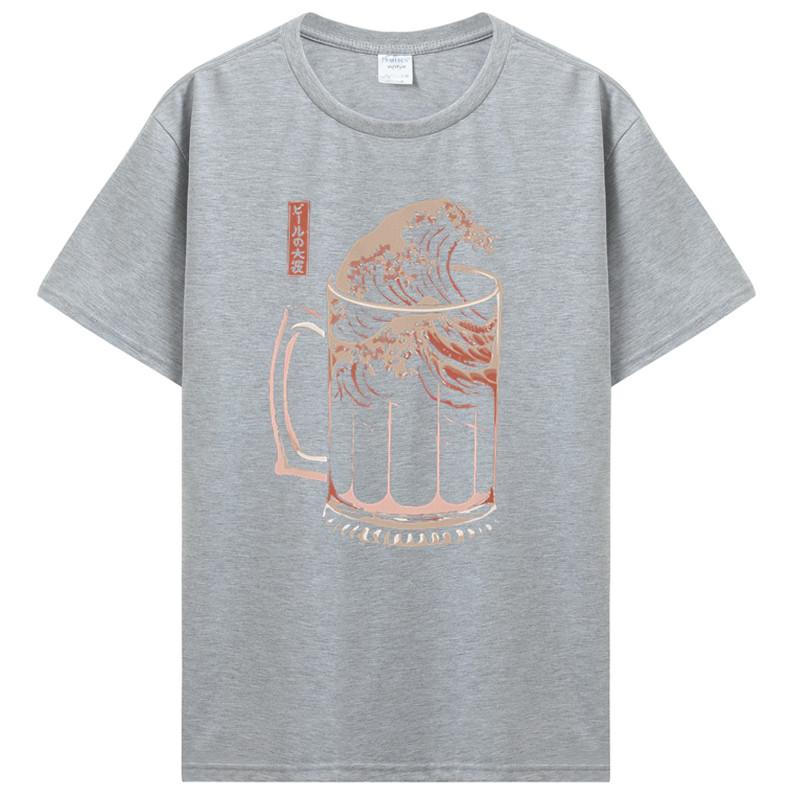 Die große Welle des Wochen-Craft-Bier-T-Shirts für Männer Betrunken Alkohol Trinken Vintage Baumwoll-T-Shirts Kurzarm-T-Shirt Lustige T-Shirts Oberteile