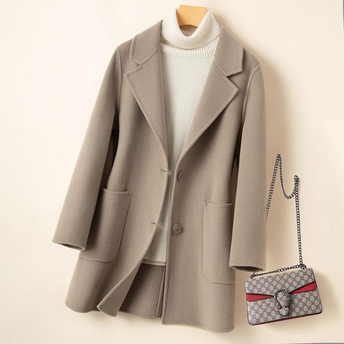 

Women s Mid-Length Double-Sided Wool Coat - Autumn/Winter Collection 2XL серый/коричневый