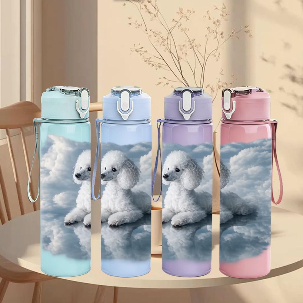 1PC White Puppy Cloud Sky Scene Print 750ml Color Plastic Sports Water Bottle Leakproof Flip Straw Lid Suitable for Sports Office Home Use