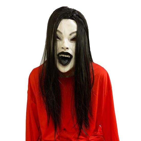 Halloween Horror Grimace Ghost Masque Scary Full Head Latex Zombie Masque with Hair Creepy Halloween Party Cosplay Costume