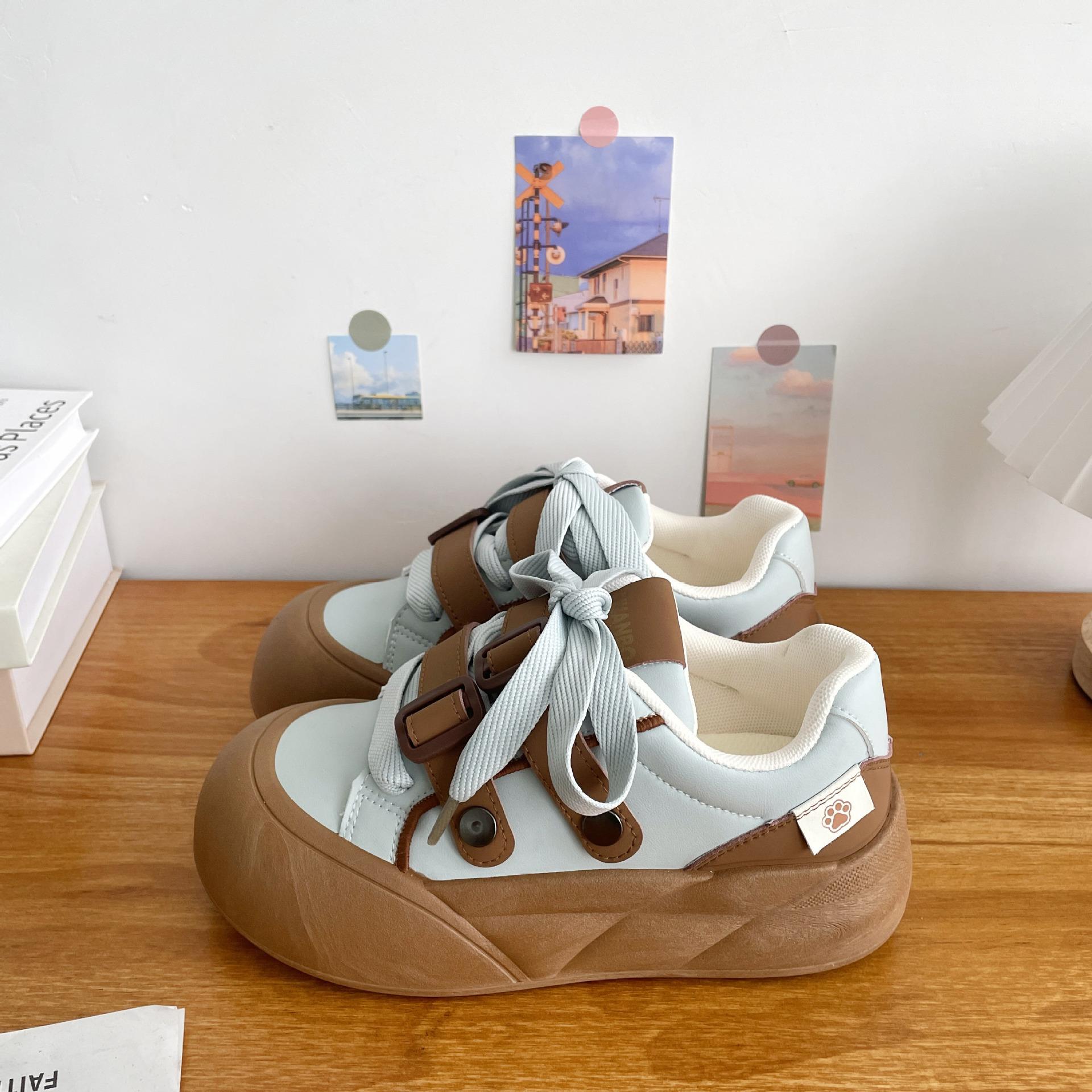 

Универсальные туфли-хлеб на толстой подошве женские 2025 весна и осень новый нишевый дизайн кеды ins трендовые студенческие повседневные маленькие белые туфли 40 светло-синий