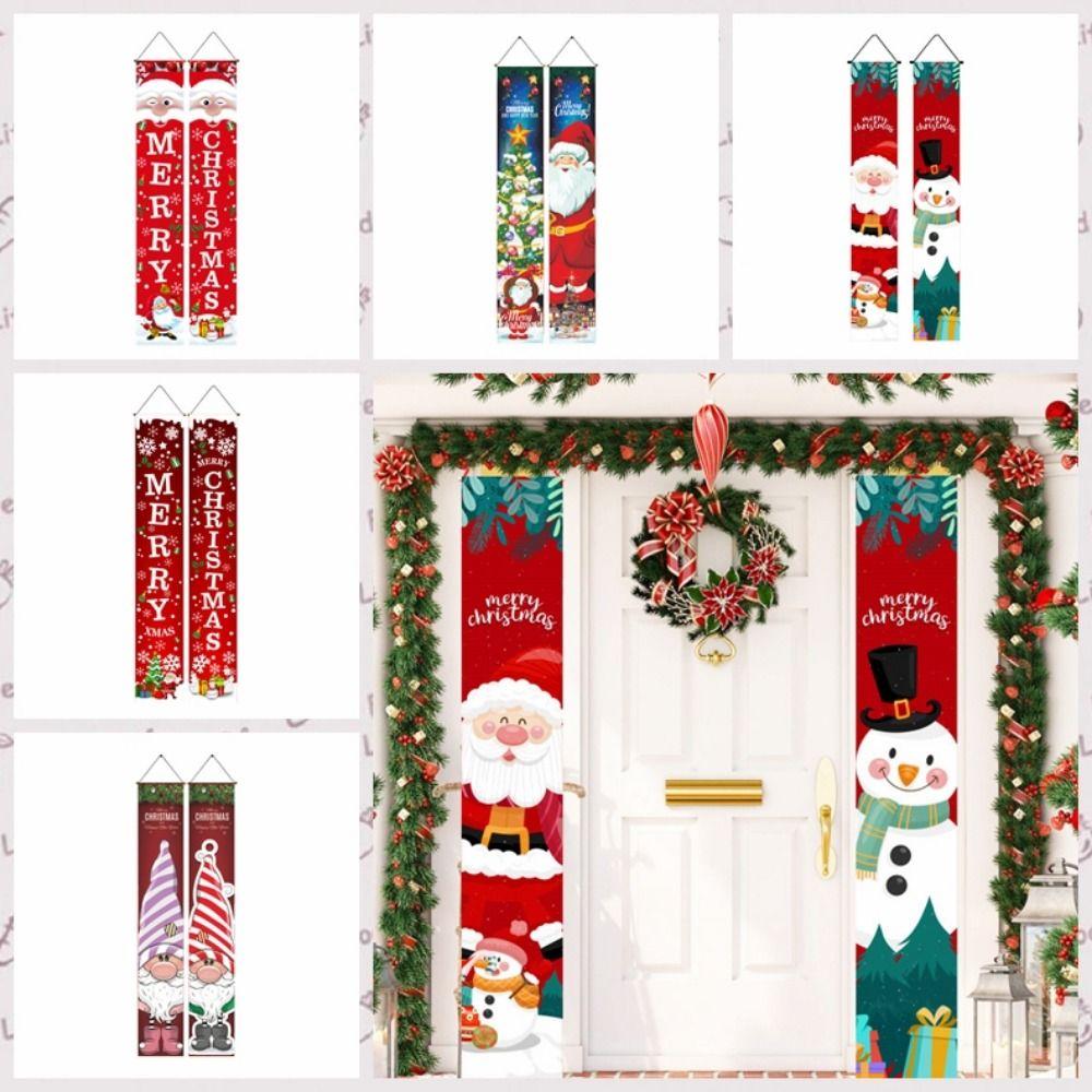 Foldable Christmas Porch Door Banner Polyester Santa Claus Hanging Couplet  Spring Festival