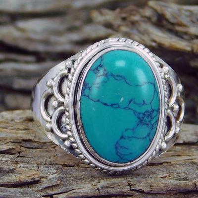 Vintage Feuille Fausse Turquoise Alliage Sculpture Unisexe Bague Doigt Fête
